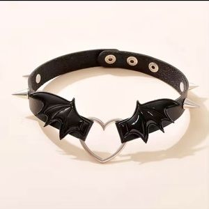 Gothic Studded spike vampire bat 🦇 wing vegan Leather Punk Choker Necklace
